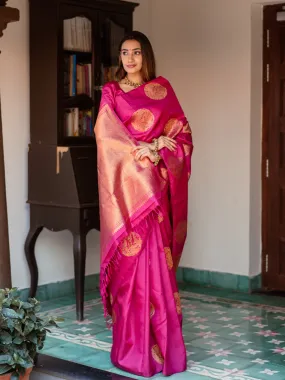 Mesmerising Dark Pink Soft Silk Saree With Skinny Blouse Piece