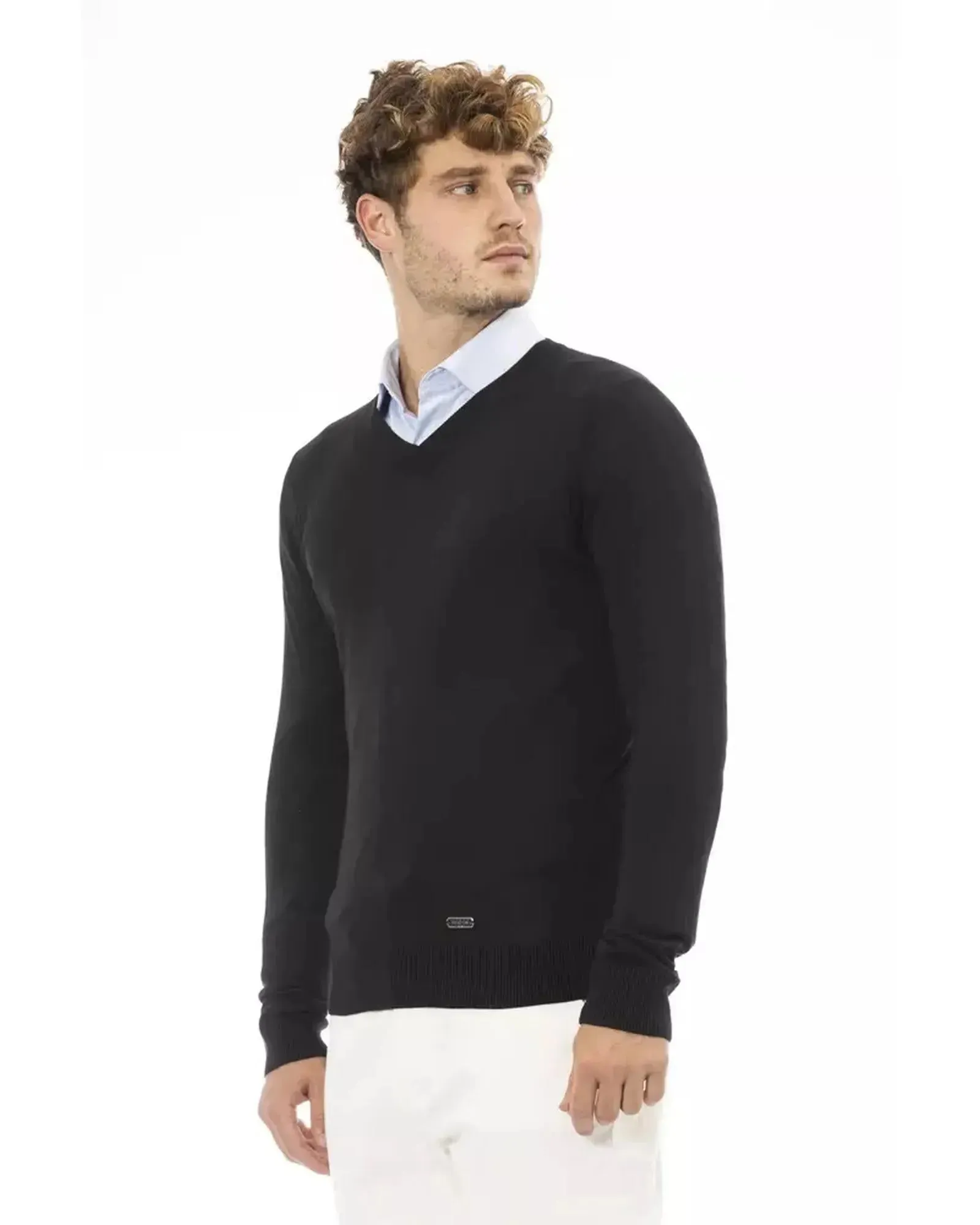 Metal Monogram V-Neck Sweater with Ribbed Details 50 IT Men