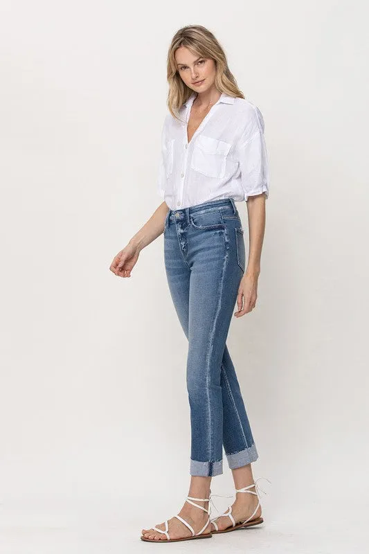 MID RISE SINGLE CUFFED CROP SLIM STRAIGHT