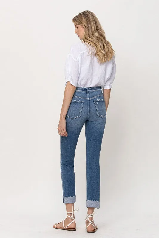 MID RISE SINGLE CUFFED CROP SLIM STRAIGHT