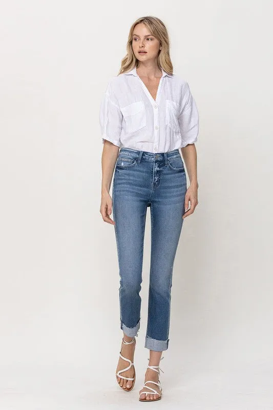 MID RISE SINGLE CUFFED CROP SLIM STRAIGHT