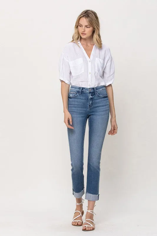 MID RISE SINGLE CUFFED CROP SLIM STRAIGHT