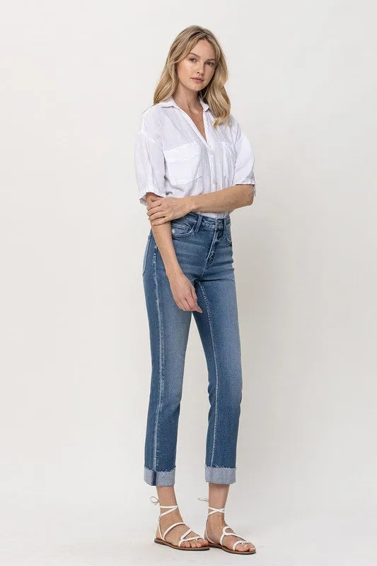 MID RISE SINGLE CUFFED CROP SLIM STRAIGHT