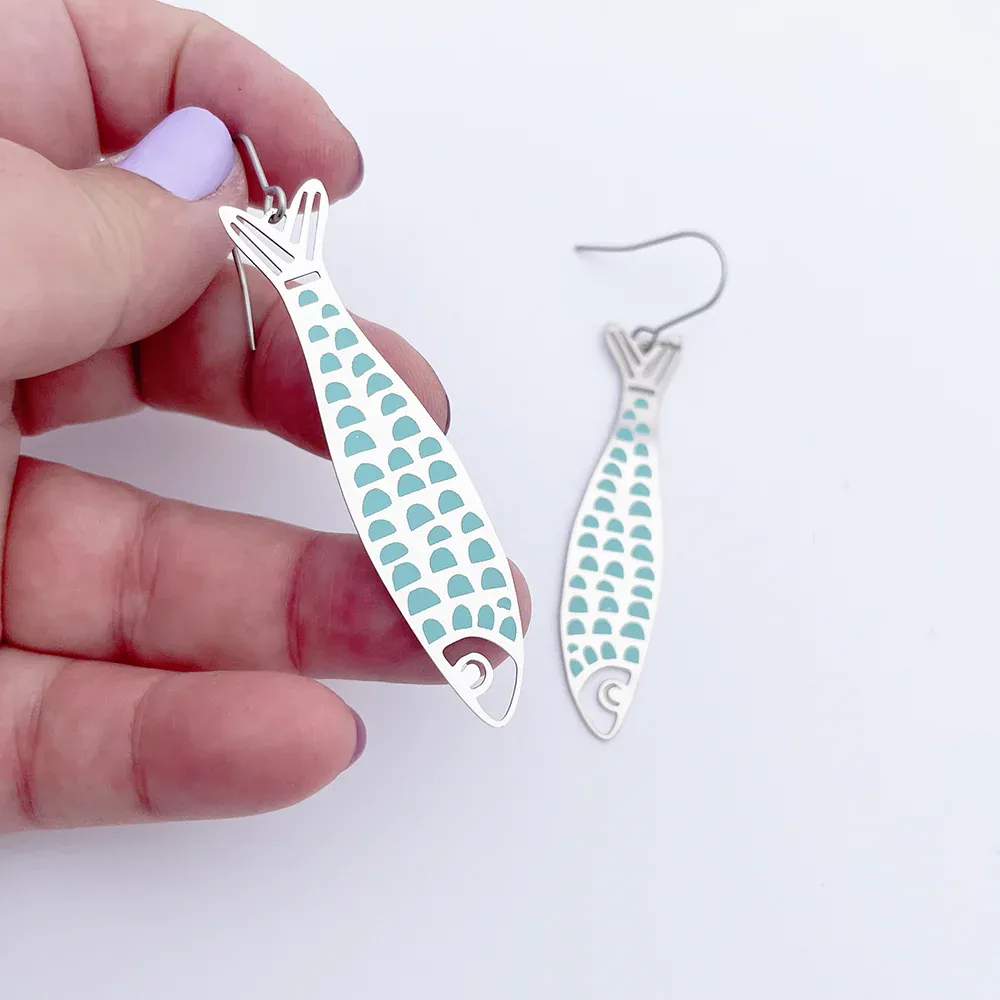 Midi Fishy Earrings - Silver & Blue