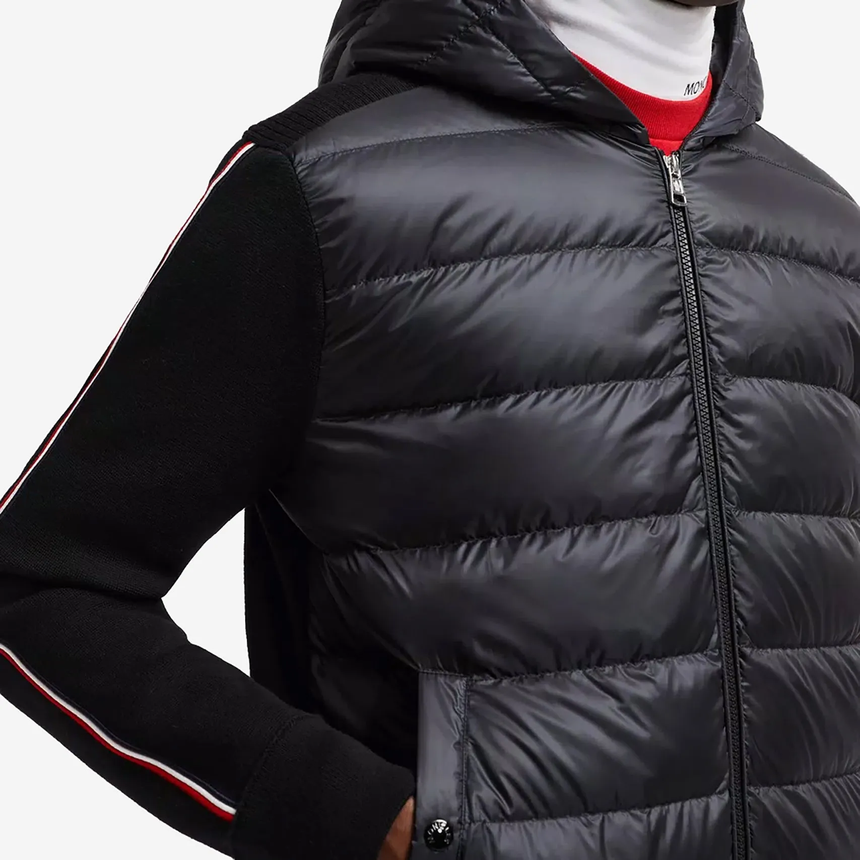 Moncler Tricot Trim Padded Wool Hoodie