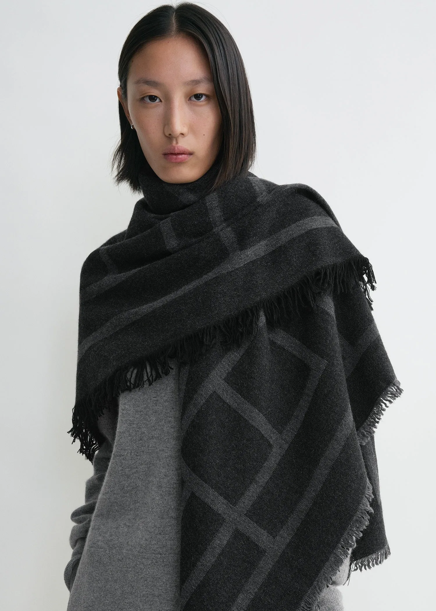 Monogram wool cashmere scarf dark grey