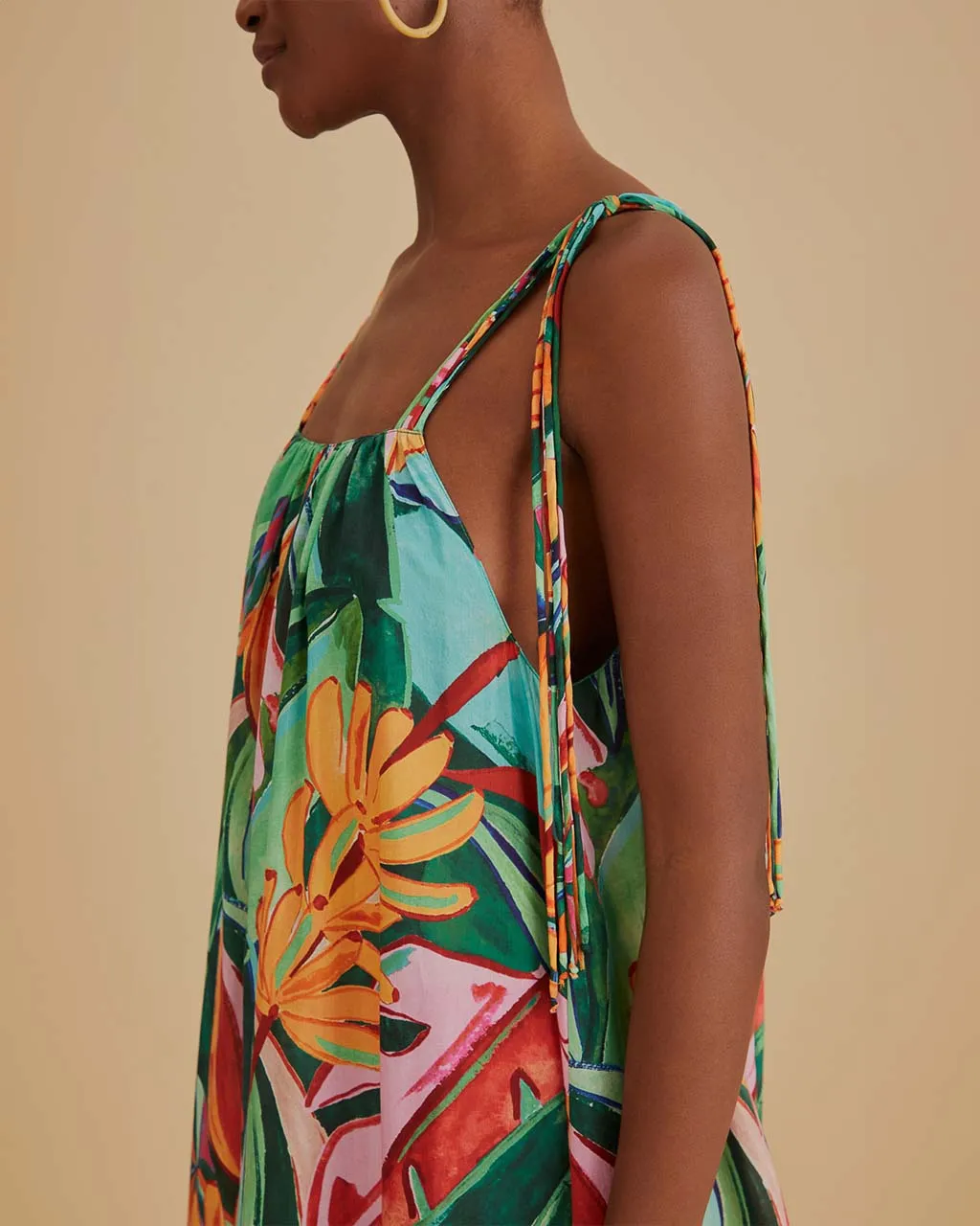 Multicolor Banana Foliage Sleeveless Midi Dress