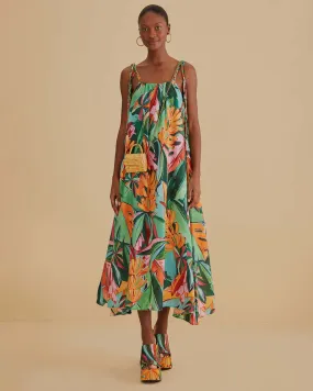 Multicolor Banana Foliage Sleeveless Midi Dress