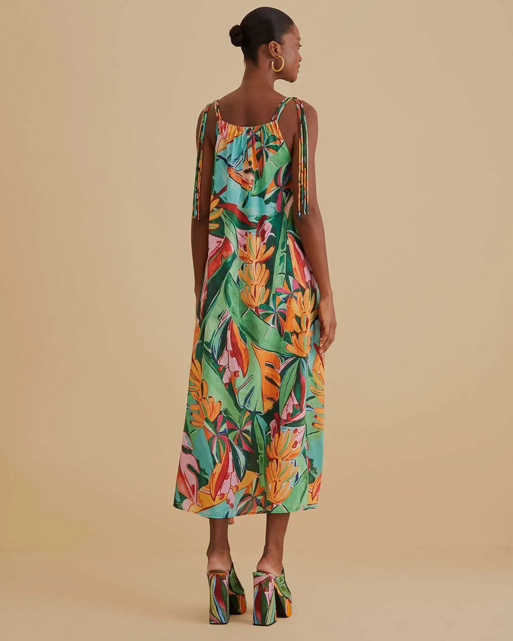 Multicolor Banana Foliage Sleeveless Midi Dress