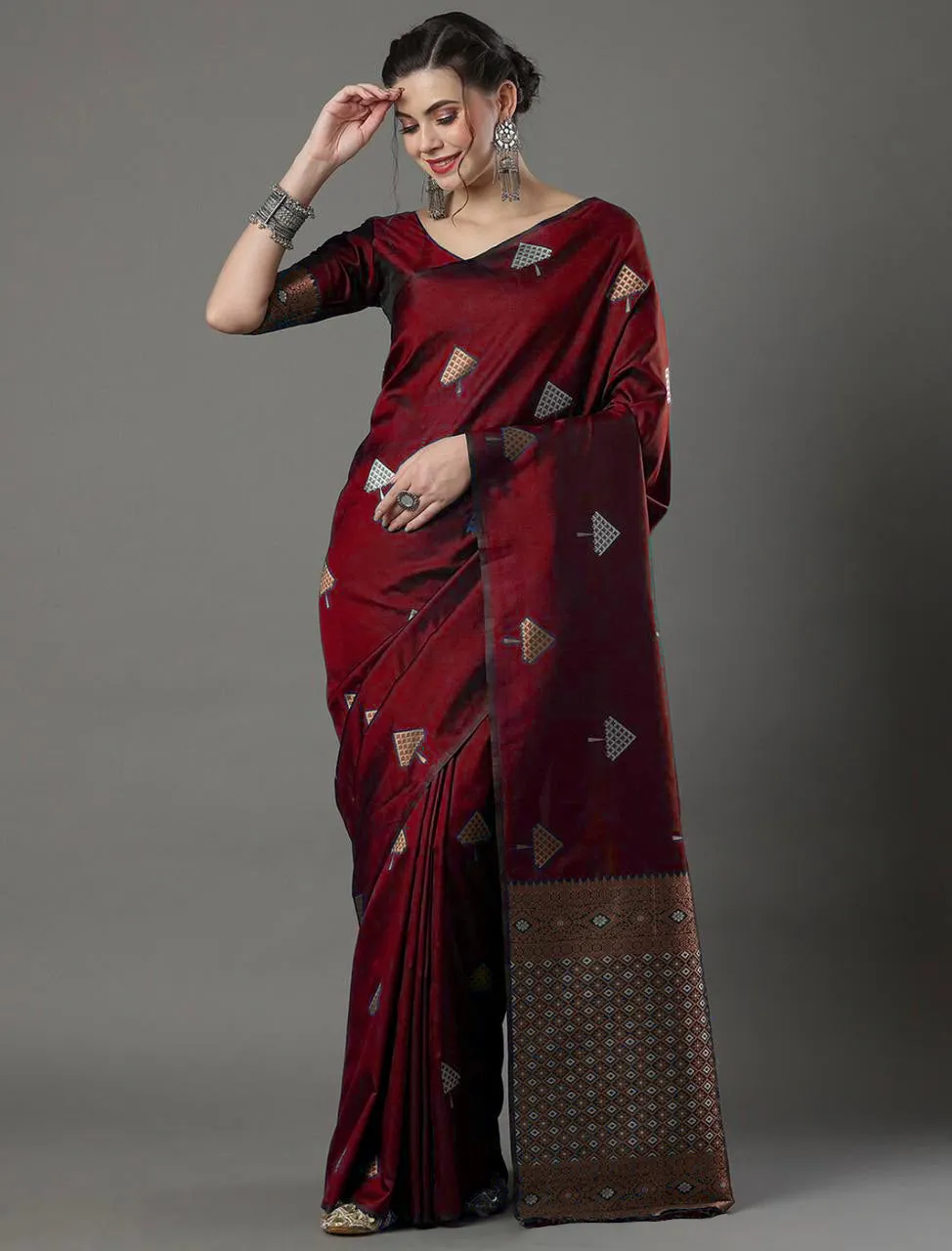 Murmurous Maroon Soft Silk Saree With Devastating Blouse Piece