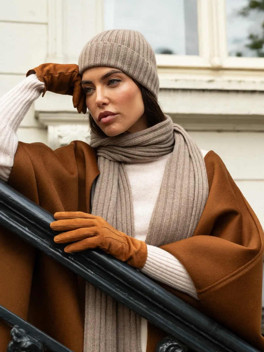 Napoli (brown) - 100% cashmere ribbed scarf (unisex)