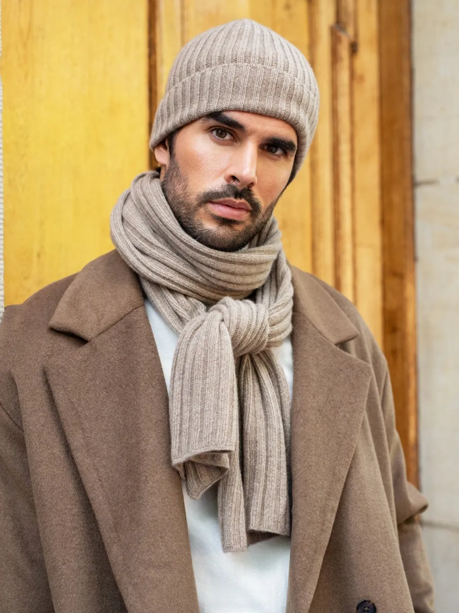 Napoli (brown) - 100% cashmere ribbed scarf (unisex)