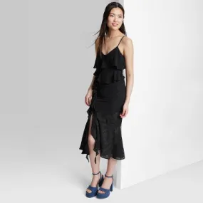 New - Women's Ruffle Midi Dress - Wild Fable Black XXS