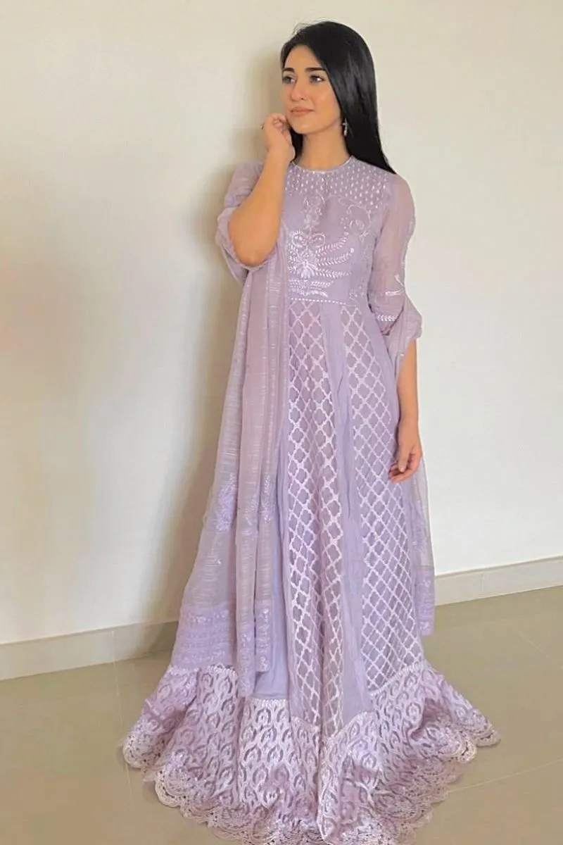 Nilofer Shahid - Amethyst Haze - Peshwas - Pure Cotton Net - 3 Piece