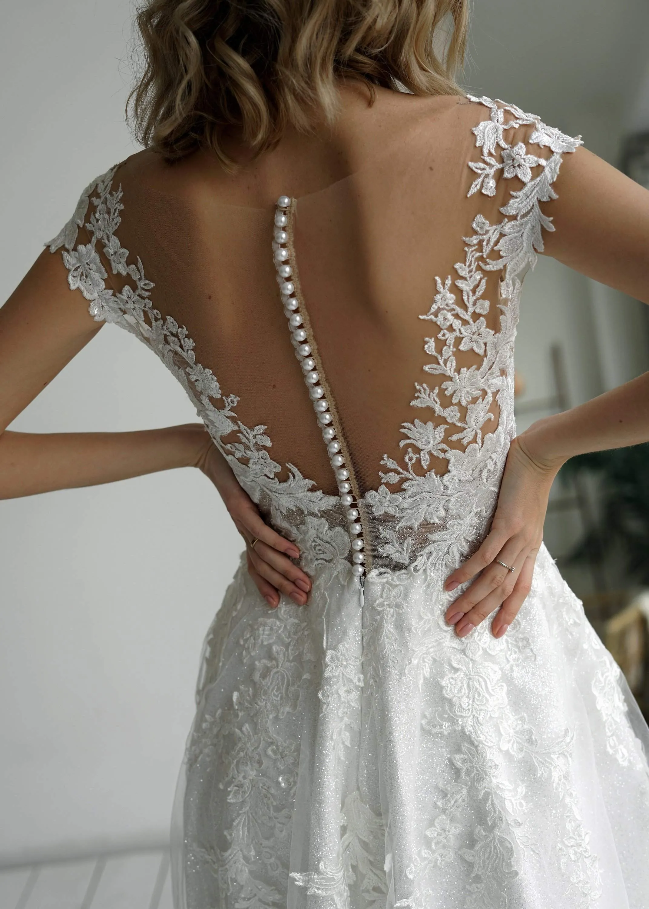 Nude Floral Lace Wedding Dress Enn