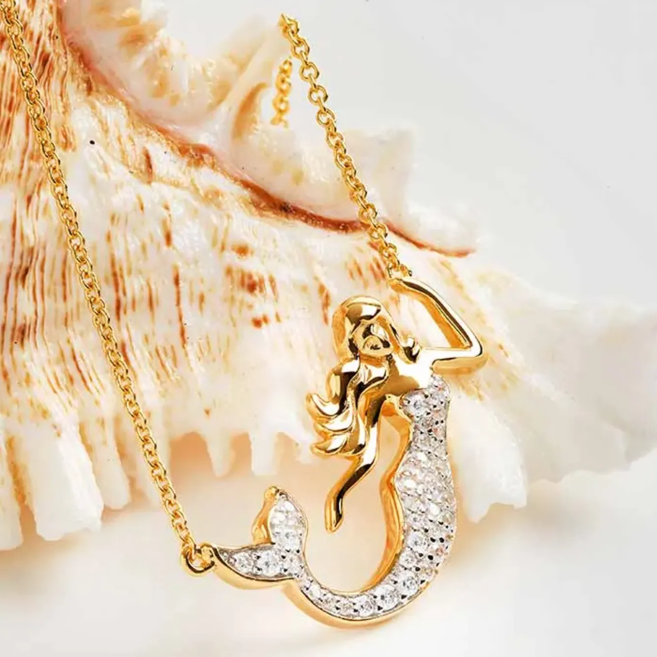 Ocean 14kt Gold Vermeil CZ Mermaid Necklace