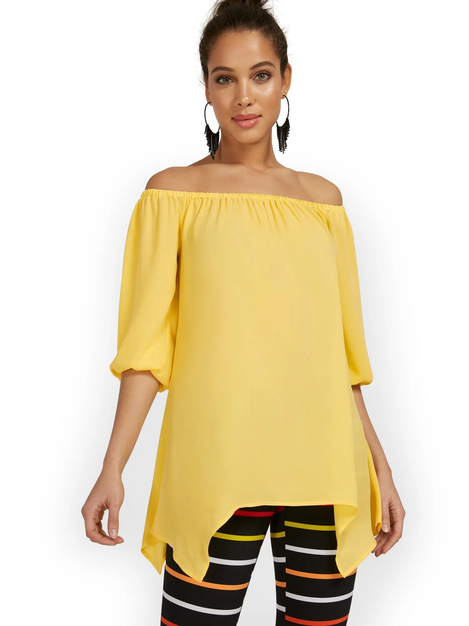 Off-The-Shoulder Sharkbite Tunic Top