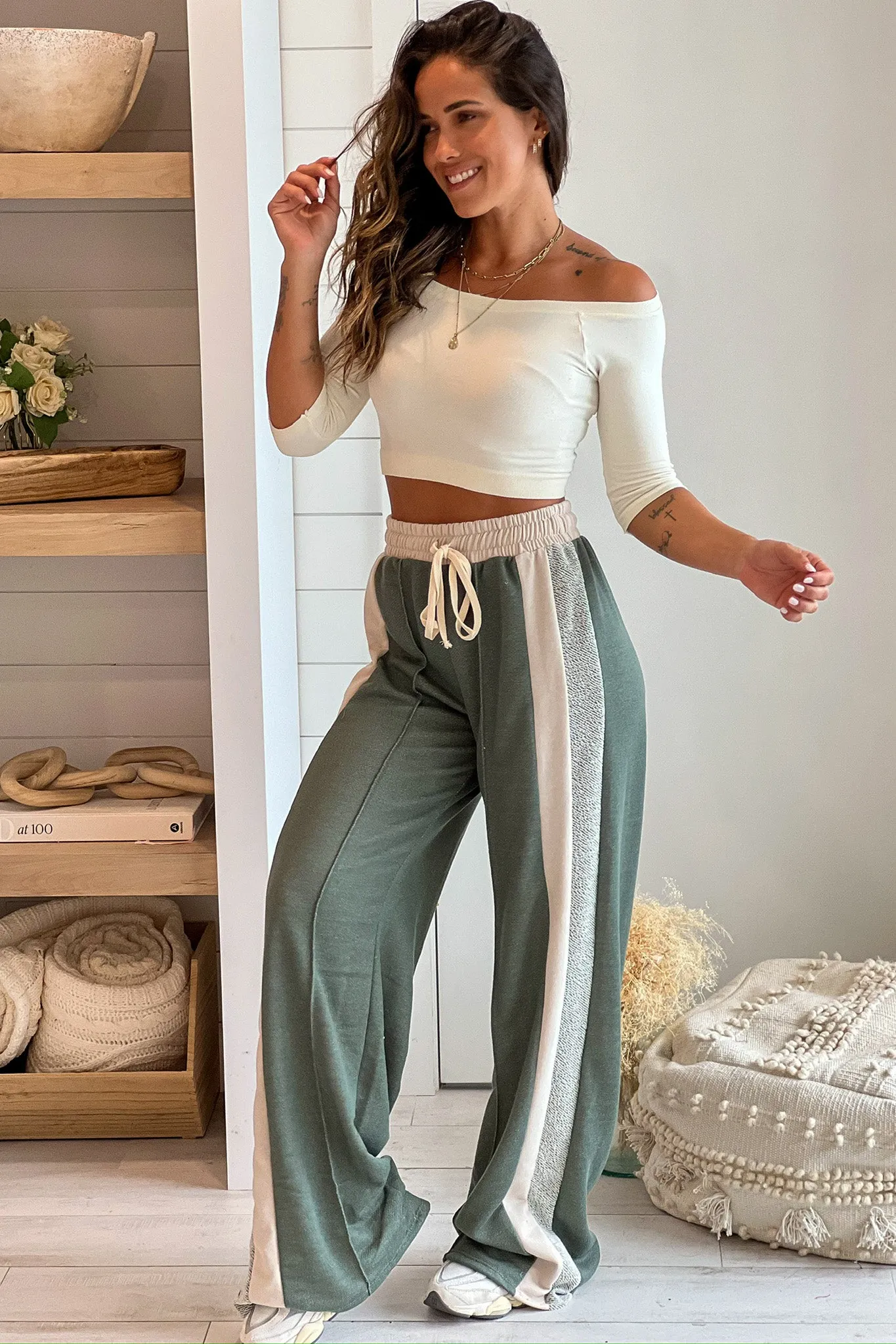 Olive And Cream Sweatpants