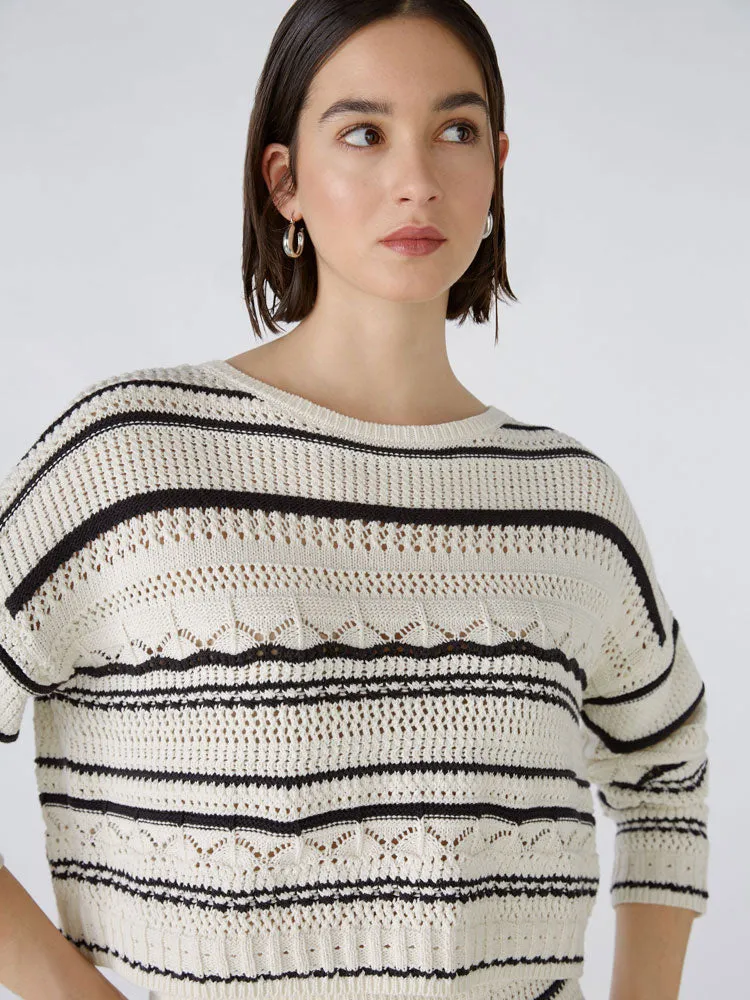 Oui Striped Jumper Off White & Black