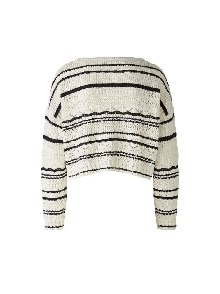 Oui Striped Jumper Off White & Black