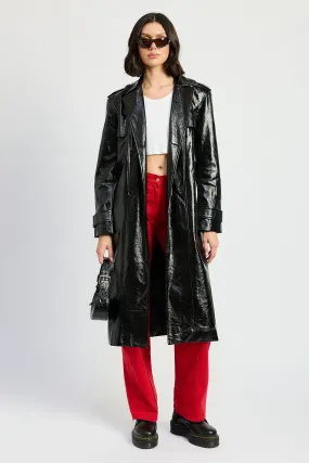 Patent Leather Trench Coat, Black