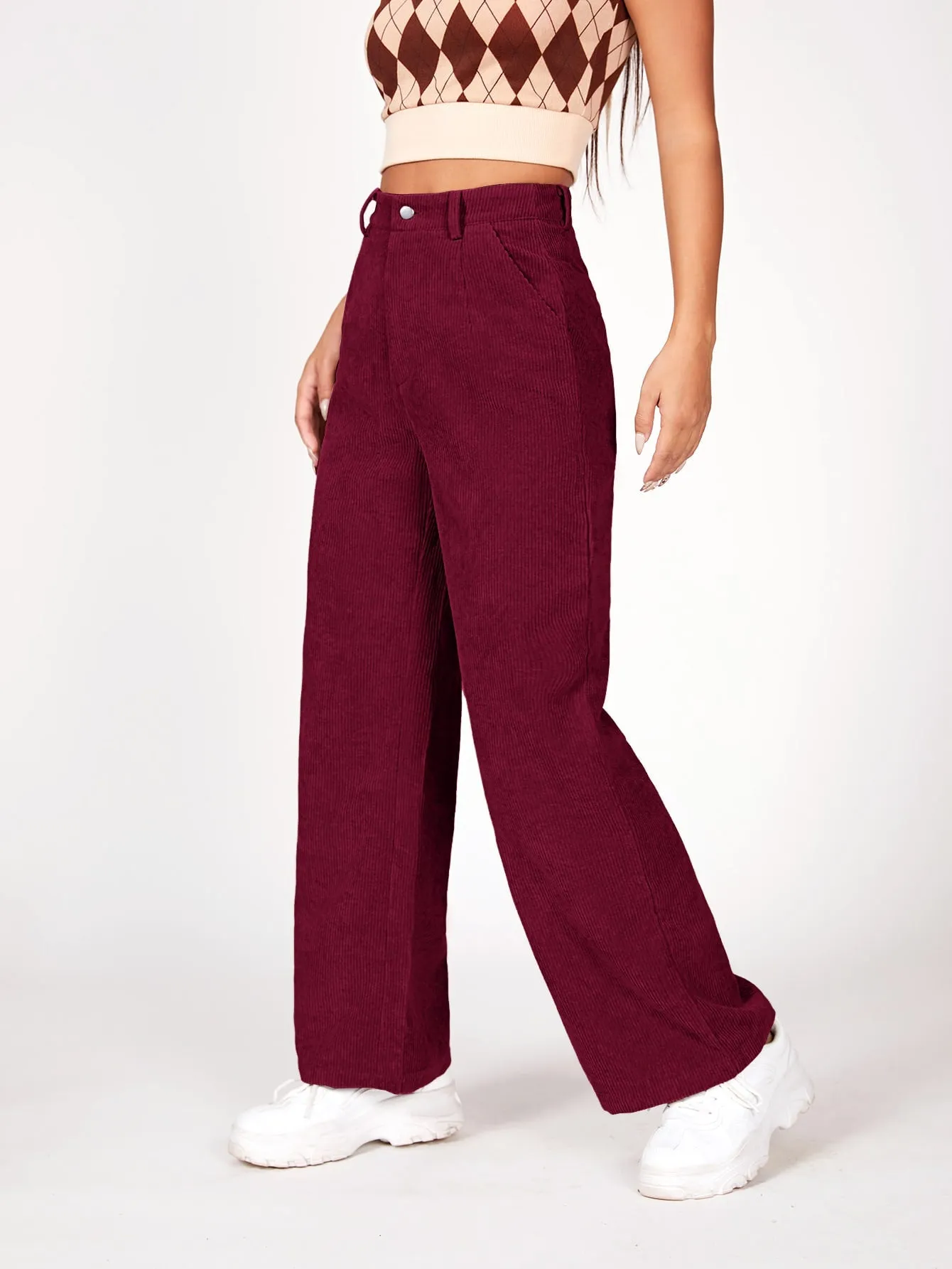 PETITE Slant Pocket Cord Straight Leg Pants