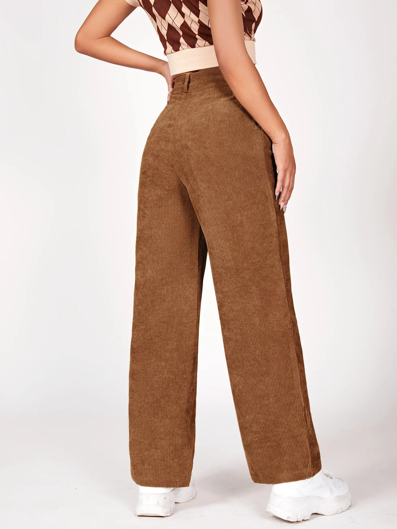 PETITE Slant Pocket Cord Straight Leg Pants