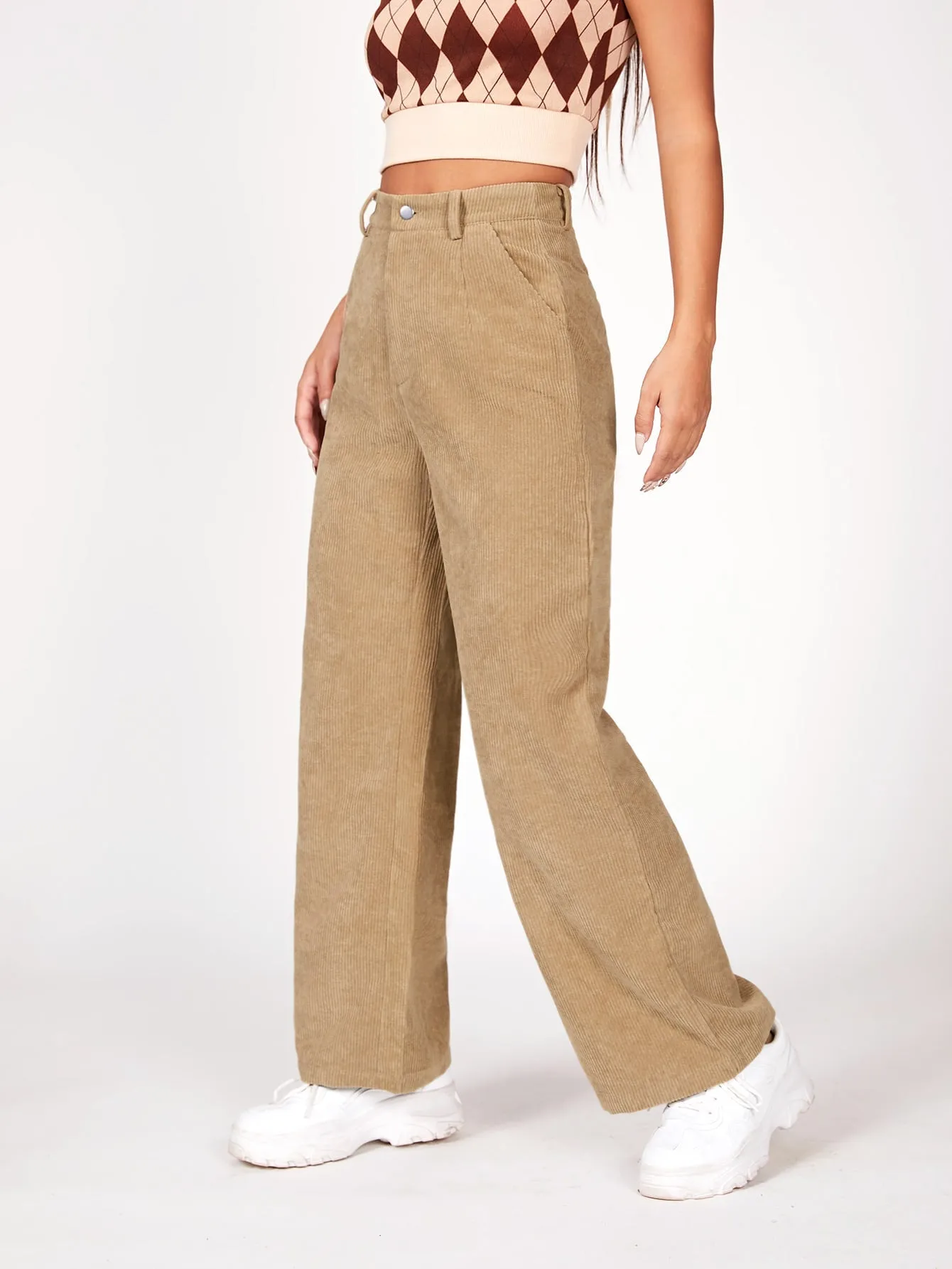 PETITE Slant Pocket Cord Straight Leg Pants