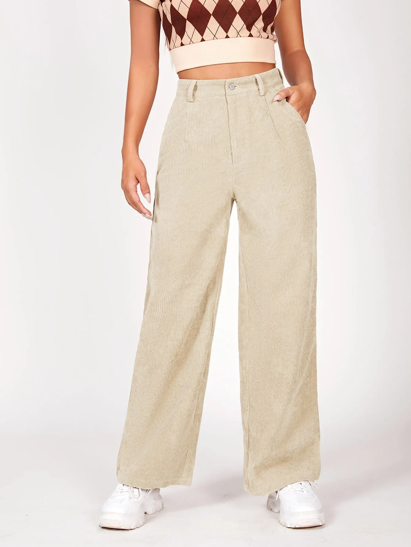 PETITE Slant Pocket Cord Straight Leg Pants