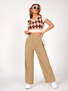 PETITE Slant Pocket Cord Straight Leg Pants