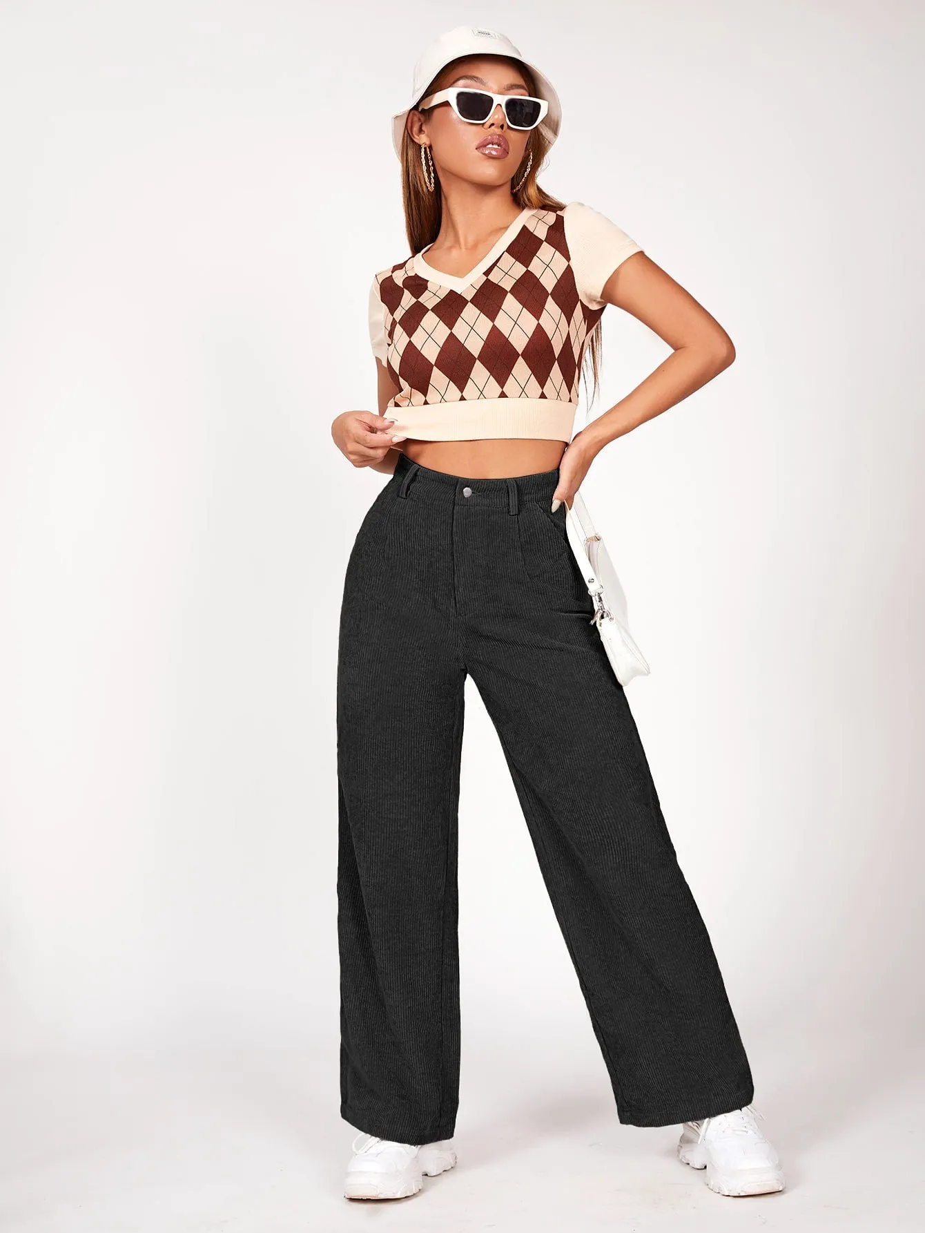 PETITE Slant Pocket Cord Straight Leg Pants