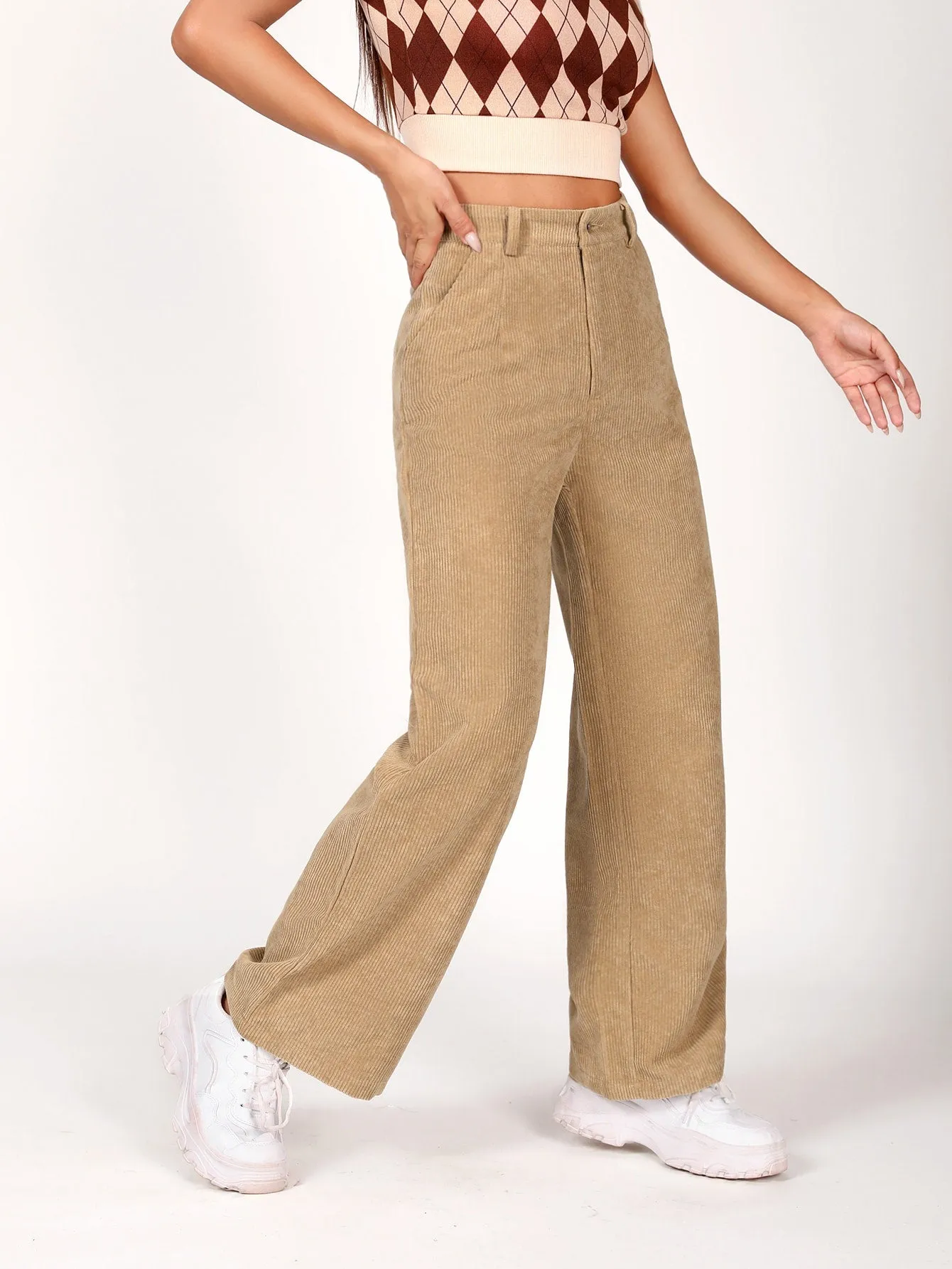 PETITE Slant Pocket Cord Straight Leg Pants