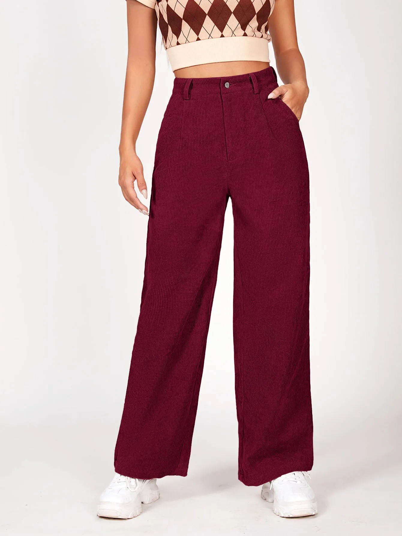 PETITE Slant Pocket Cord Straight Leg Pants