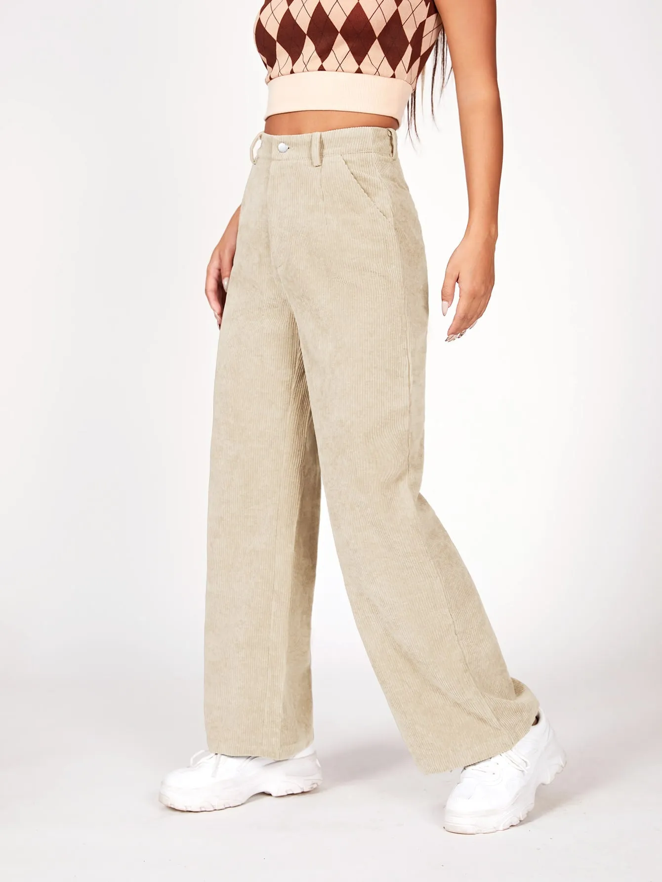 PETITE Slant Pocket Cord Straight Leg Pants