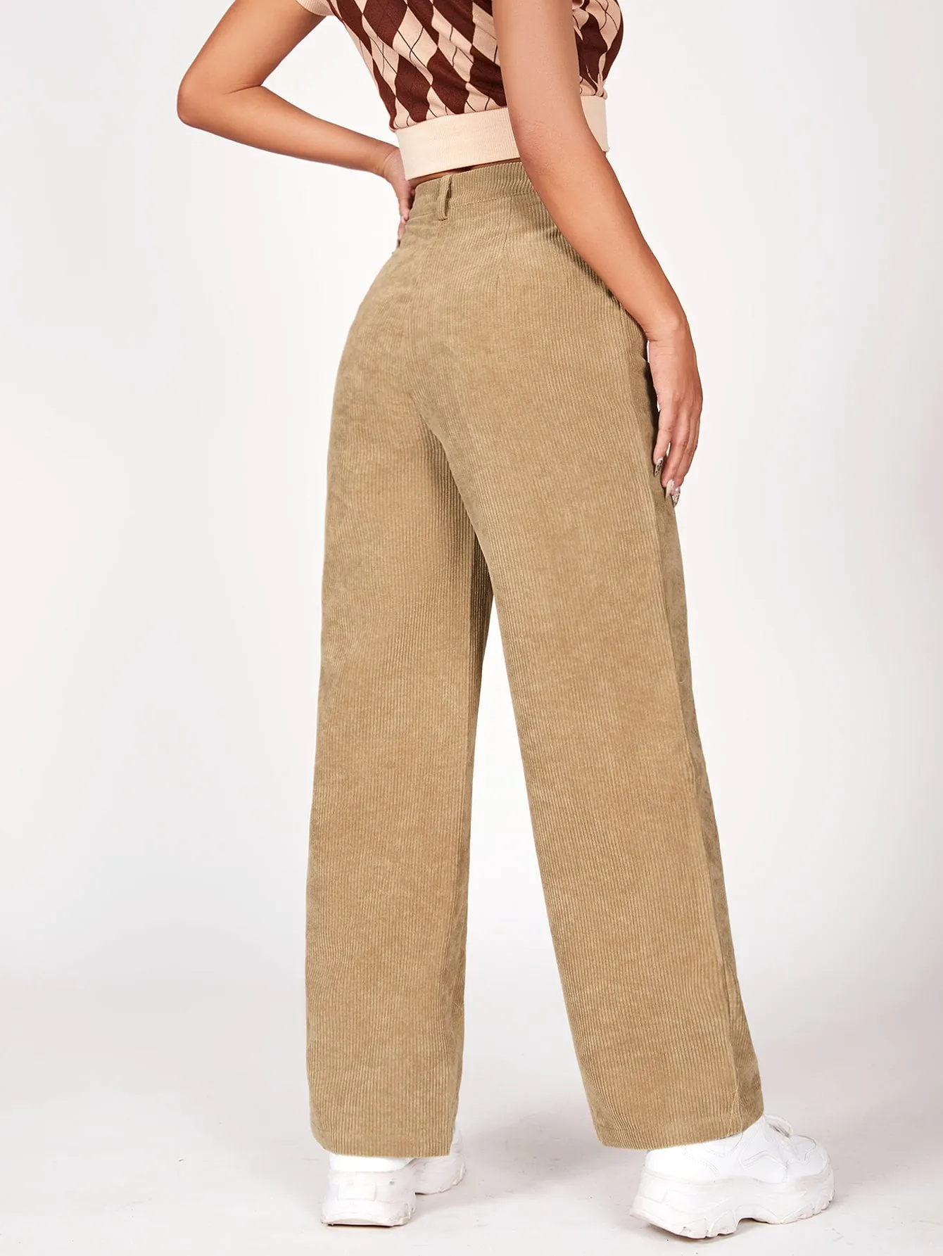 PETITE Slant Pocket Cord Straight Leg Pants