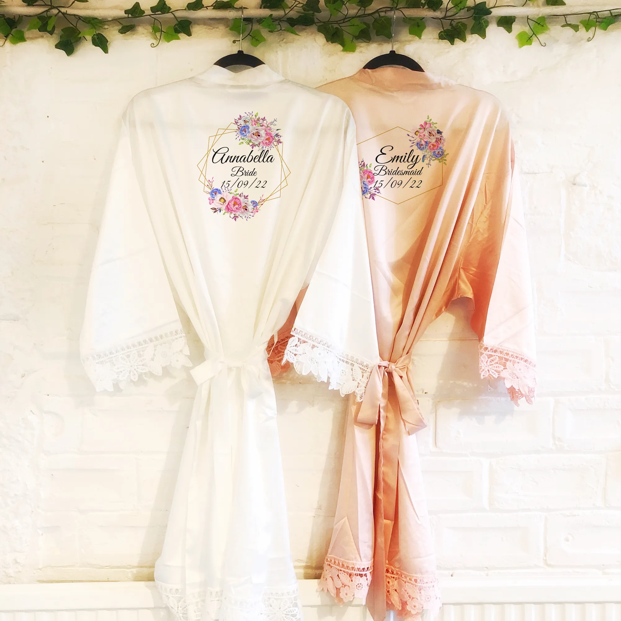 Pink & Purple Floral Lace Wedding Dressing Robe