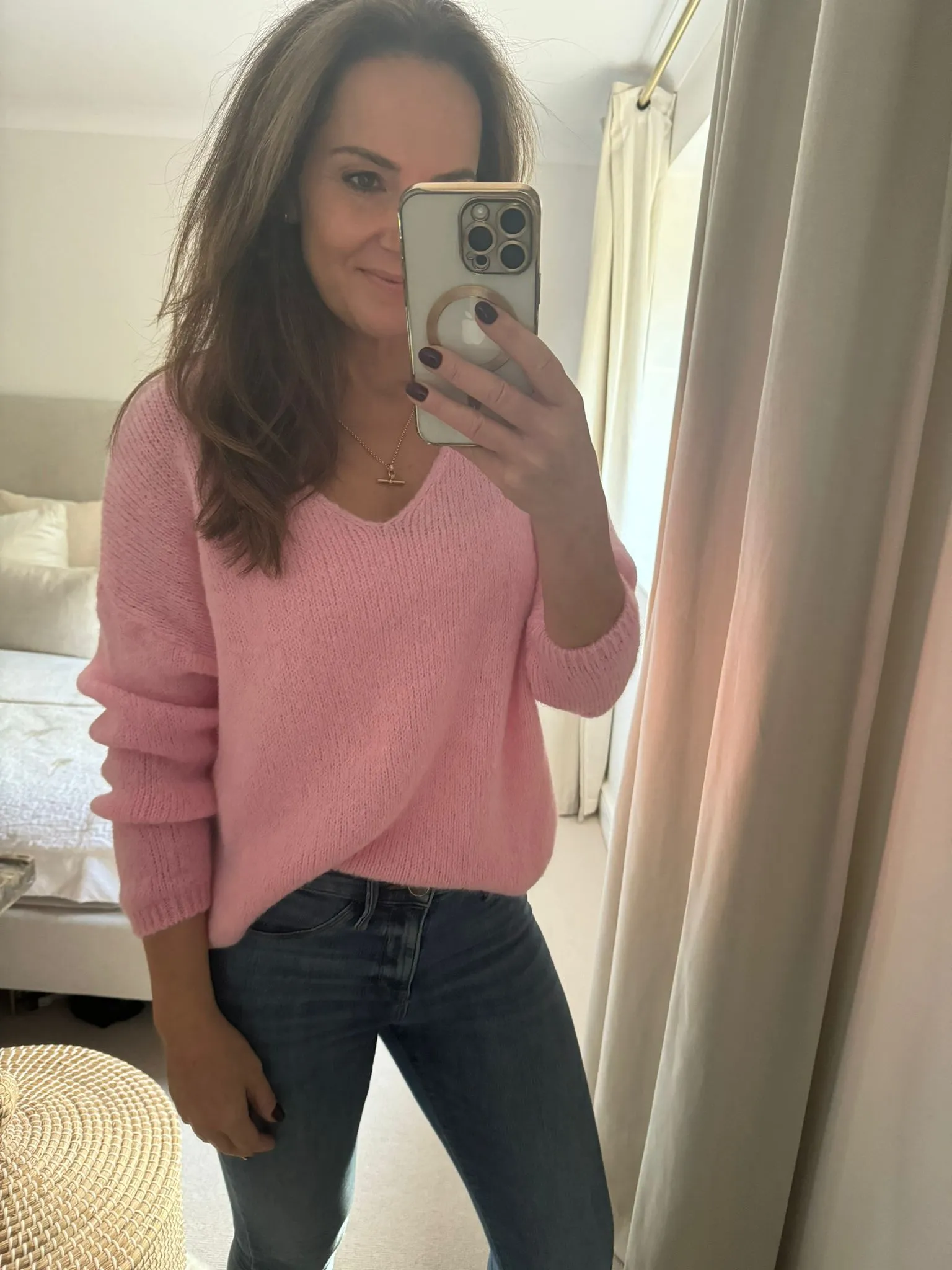 Pink V Neck Wool Jumper