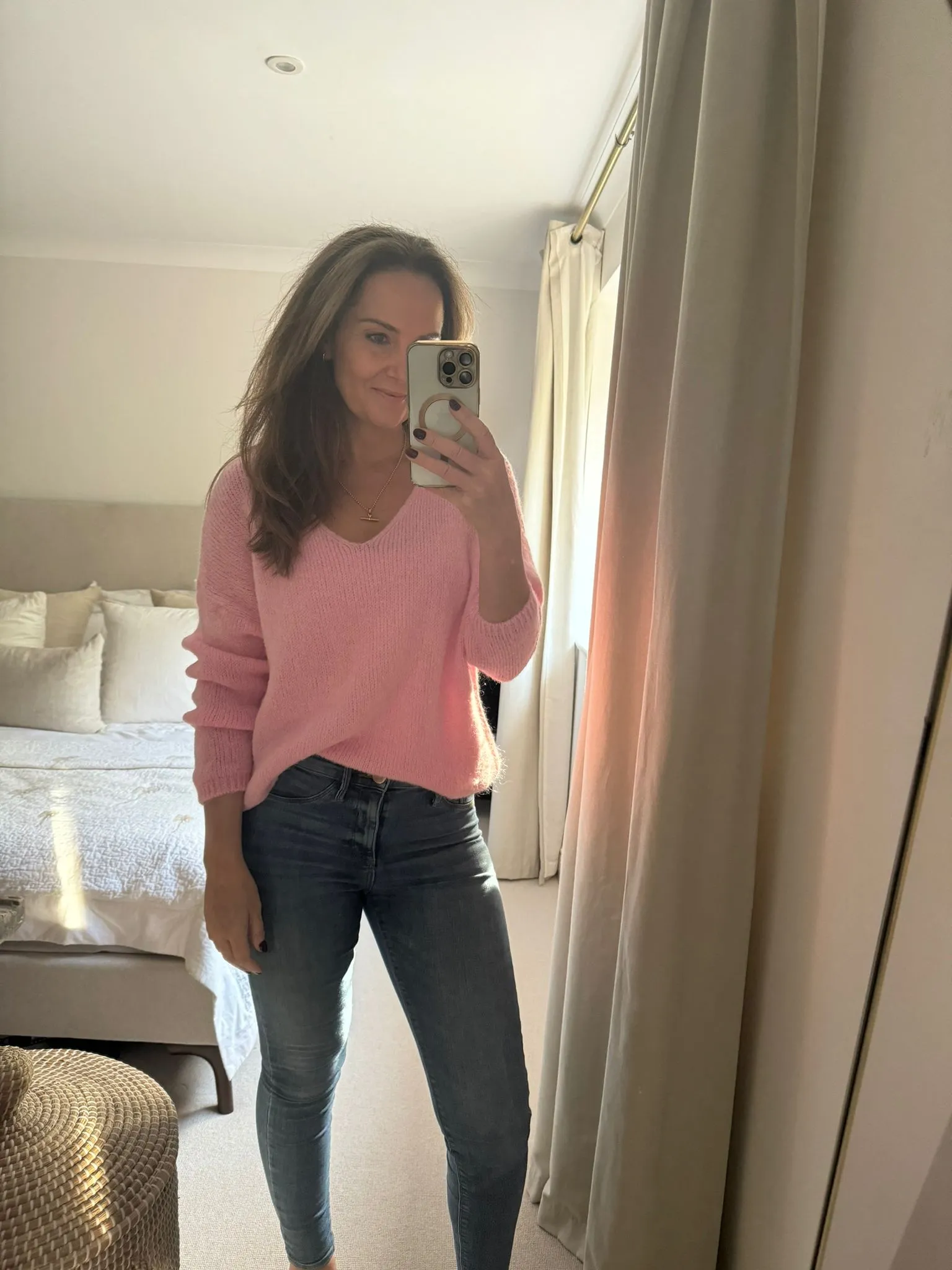 Pink V Neck Wool Jumper