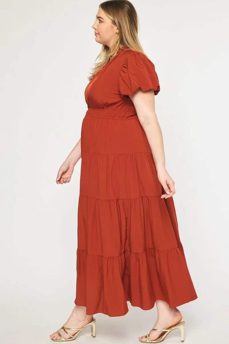 Plus Size Tierd Midi Dress Brick