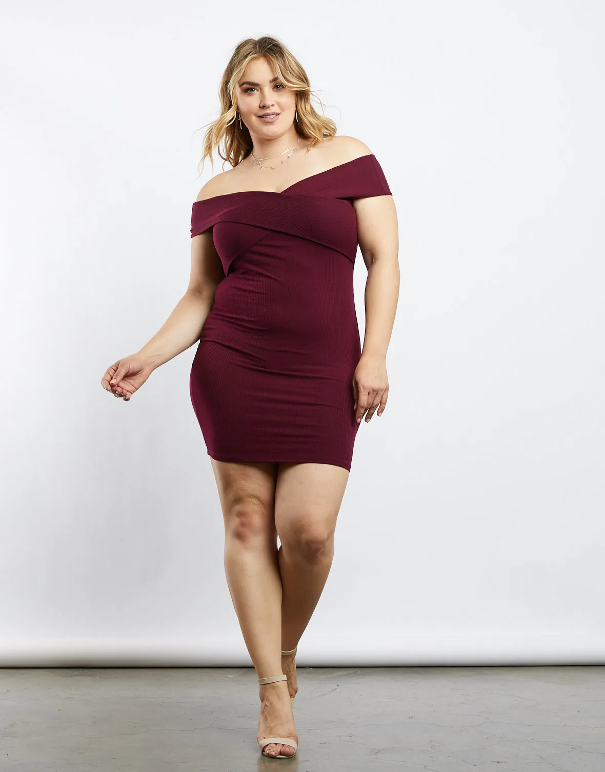 Plus Size Wrap Around Off The Shoulder Dress