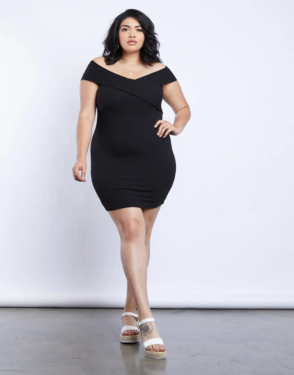 Plus Size Wrap Around Off The Shoulder Dress