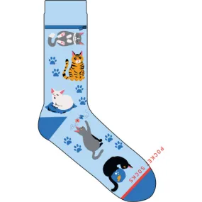 Pocket Socks PS 12120 Cats on Blue, Womens