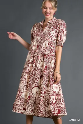 Pretty in Paisley Midi Dress - Sangria