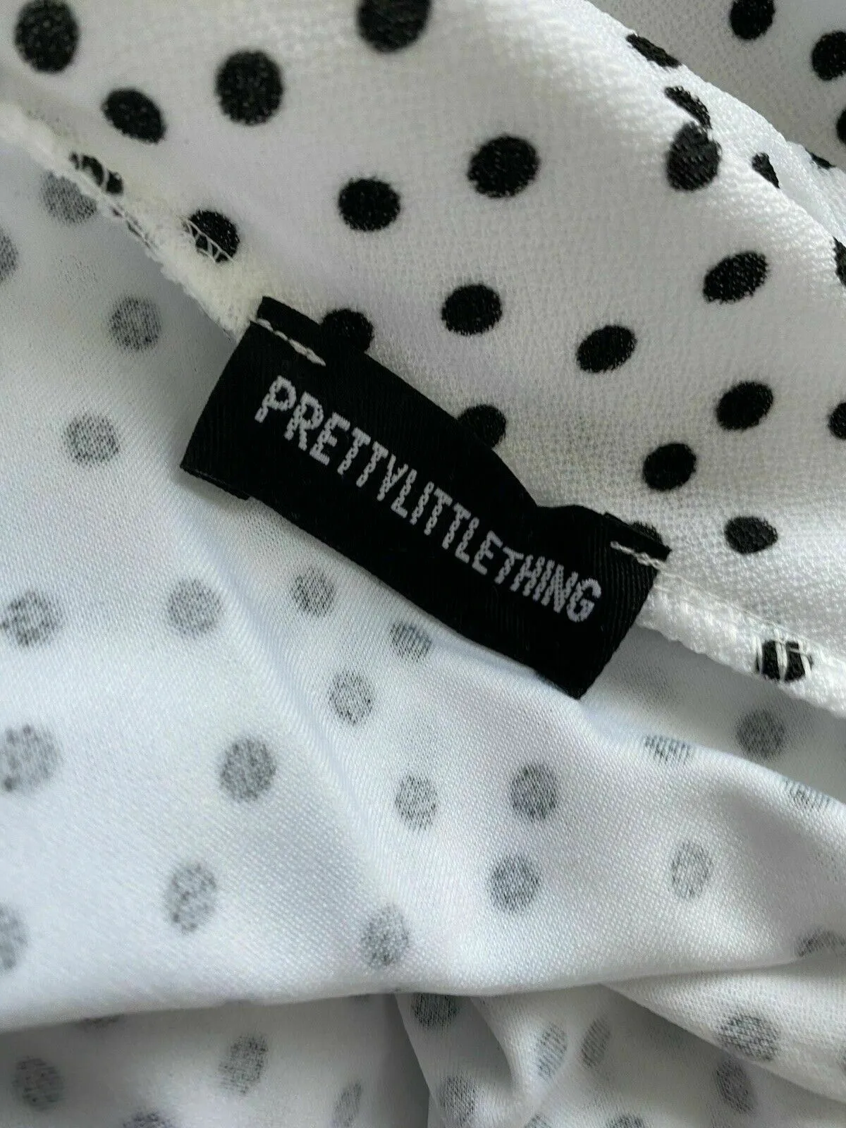 PrettyLittleThing White Asymmetrical Frill MIDI Skirt Size 8 Polka Dot