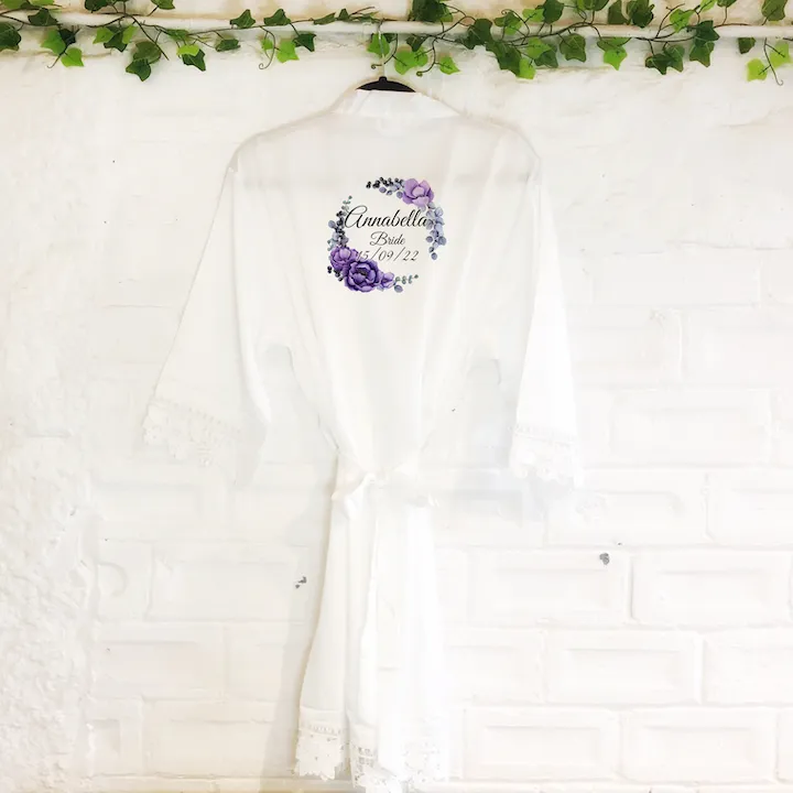 Purple Floral Lace Wedding Dressing Robe