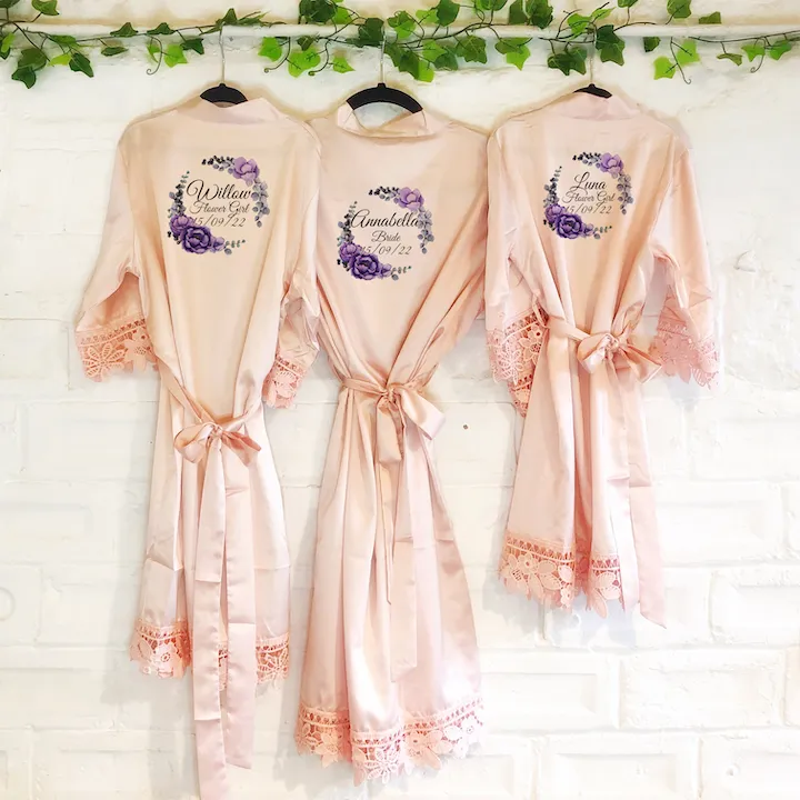 Purple Floral Lace Wedding Dressing Robe