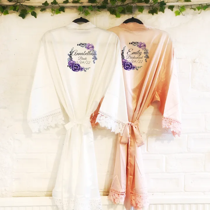 Purple Floral Lace Wedding Dressing Robe