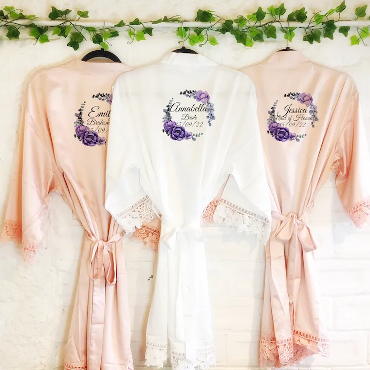 Purple Floral Lace Wedding Dressing Robe