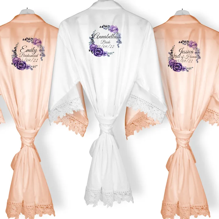 Purple Floral Lace Wedding Dressing Robe