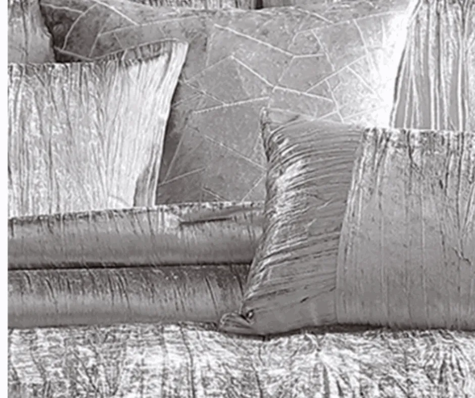 Queen 7 Piece Comforter Set With Crinkle Texture, Silver